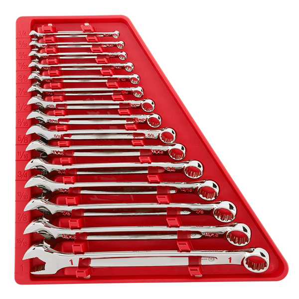 15-Piece SAE Combination Wrench Set with Storage Tray